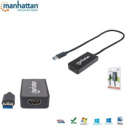 Kabel adapter Manhattan Super Speed USB 3.0 na HDMI M/F 1080p, czarny