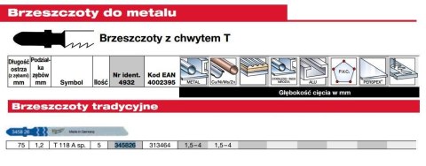 MILWAUKEE BRZESZCZOT DO WYRZYNARKI 75/1,2mm T118A 5szt. METAL