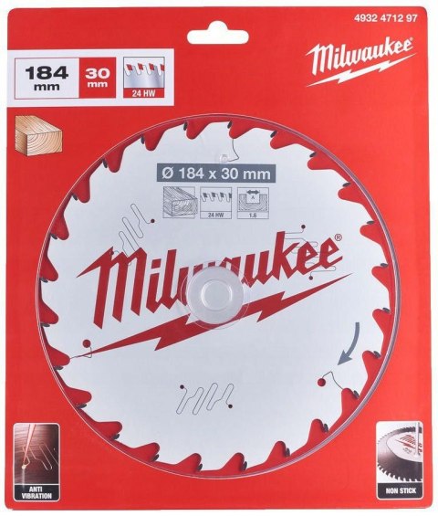 MILWAUKEE PIŁA TARCZOWA 184x30x1,6x24 ATB ATB CSB P W - DREWNO - SZYBKIE CIĘCIE