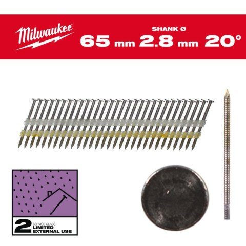 MILWAUKEE GWOŹDZIE PIERŚCIENIOWE 2.8 x 65mm /2000szt. DO M18 FFN21 GALWANIZOWANE