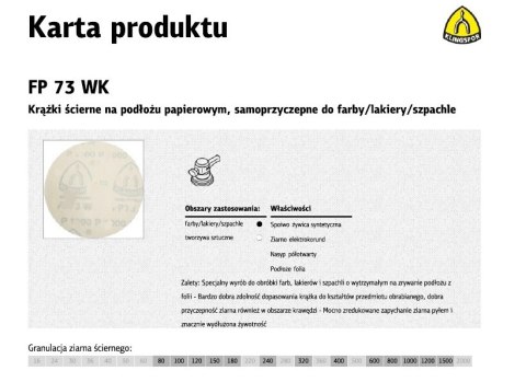 KLINGSPOR KRĄŻEK ŚCIERNY SAMOPRZYCZEPNY 125mm FP73WK gr.400 /100szt.