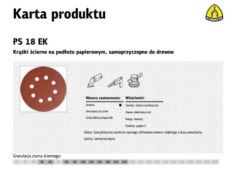 KLINGSPOR KRĄŻEK ŚCIERNY SAMOPRZYCZEPNY 125mm PS18EK gr.100 GLS5 8-OTWORÓW/50szt.