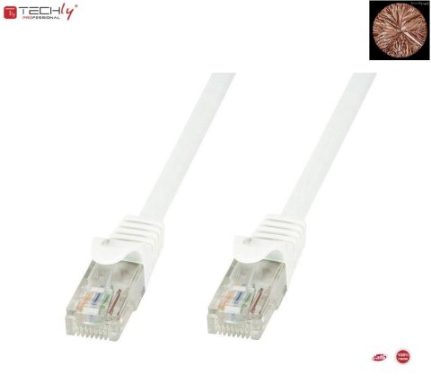 Patchcord 100% miedź TechlyPro Cat.6 U/UTP, 15m, biały