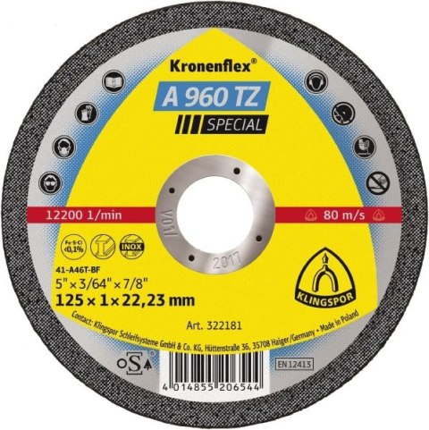 K.TARCZA MET 125mm x 1,0mm x 22,2mm A960 TZ Special .