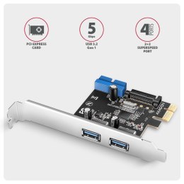 PCEU-232RS Kontroler PCIe 2+2x port USB 3.2 GEN 1, UASP, SP & LP 15-pin SATA zasilacz