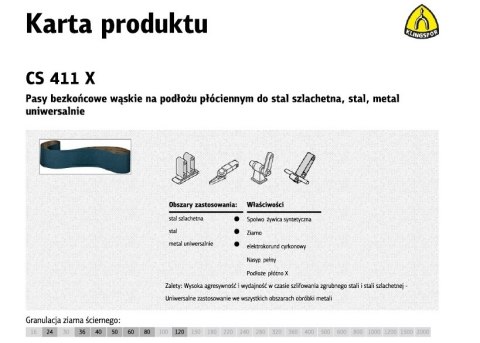 KLINGSPOR PASY BEZKOŃCOWE DO ELEKTRONARZĘDZI CS411X 75mm x 533mm gr. 60 /10szt. STAL SZLACHETNA