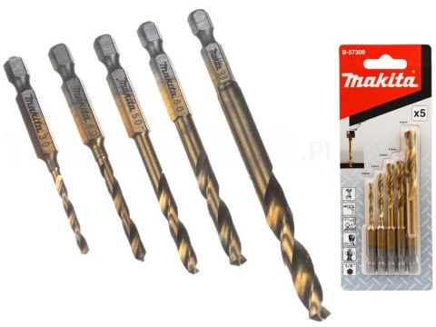 MAKITA ZESTAW WIERTEŁ DO METALU HSS-TIN 1/4" HEX /5szt.