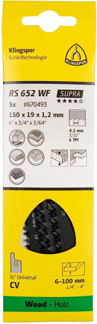 KLINGSPOR BRZESZCZOT DO PIŁY SZABLASTEJ 150x19x1,2mm RS 652 WF /5szt.