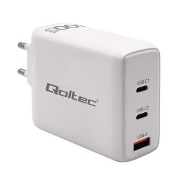 Ładowarka sieciowa Qoltec 100W GaN | 5-20V | 1.5-5A | 2xUSB-C PD | 1xUSB QC 3.0 | Biała