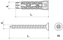 Kołek uniwersalny 8x40/50, wkręt z łbem stożkowym, Masterbox (SFXP-08040050 x 50szt.)