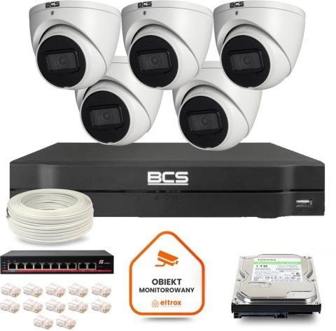 Zestaw monitoringu IP BCS Line 5x Kamera BCS-L-EIP14FSR3-AI1 Rejestrator z dyskiem
