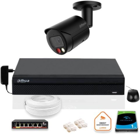 Zestaw monitoringu IP DAHUA kamera zewnętrzna czarna 8MPX