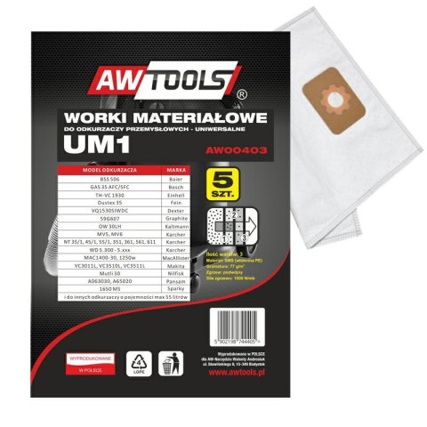 AWTOOLS WORKI Z MIKROWŁÓKNINY kpl.5szt. UM1 GAS35/VC3011L/VC3510L/VC3511L/S44