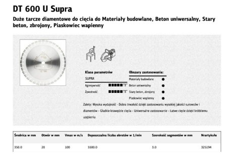 K.TARCZA DIAM.SEG.350x3,0x20 DT600U