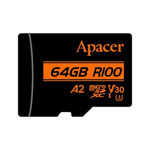 Apacer karta pamięci V30 A2, 64GB, micro SDXC, AP64GMCSX10U8-R, UHS-I U3 (Class 10), z adapterm, EOL
