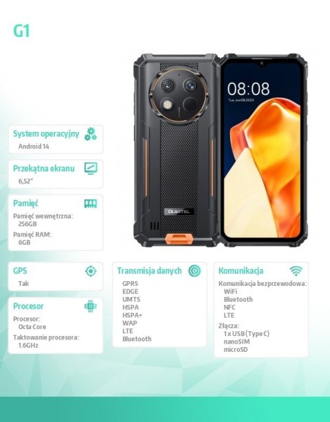 Smartfon G1 4G 6/256GB IP69K Pomarańczowy