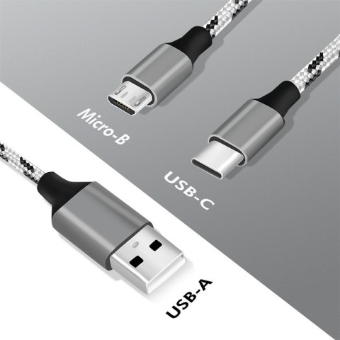 Kabel USB2.0 A/M do micro USB + USB-C, 1.2m