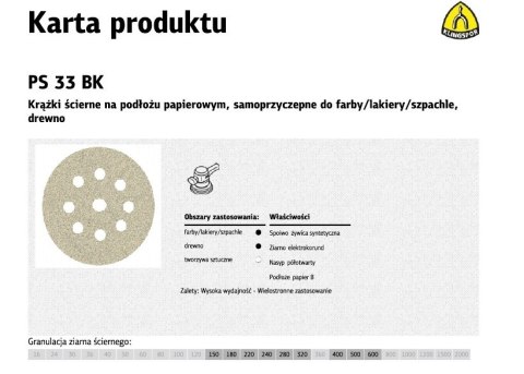 KLINGSPOR KRĄŻEK ŚCIERNY SAMOPRZYCZEPNY 225mm PS33BK gr.120 GLS38 /50szt.