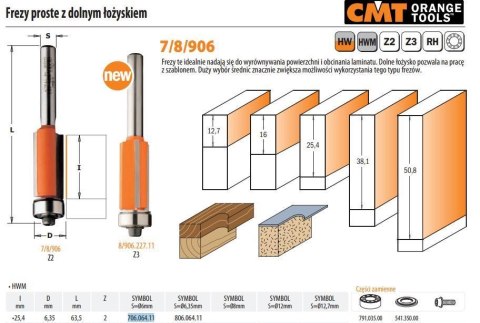 CMT FREZ HM I=25,4 D=6,35 S=6 DOLNE ŁOŻ. PROSTY.