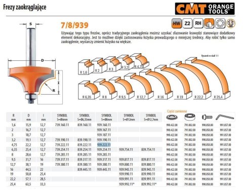 CMT FREZ HM R= 4,75 D=22,2 I=12,7 S=8... ZAOKRĄGLAJĄCY