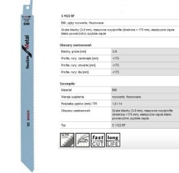 BOSCH BRZESZCZOT DO PIŁY SZABLASTEJ S1122BF 225mm METAL /5szt