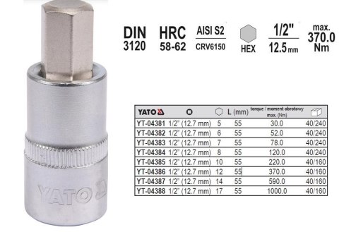 YATO KLUCZ TRZPIENIOWY IMBUSOWY/HEX 1/2" 8x55mm