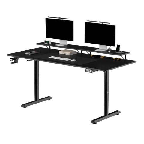 ULTRADESK HIGHLANDER XXL BLACK Biurko z elektryczną regulacją wysokości z uchwytem słuchawki i kable 160X70 cm, czarny