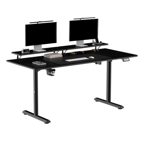 ULTRADESK HIGHLANDER XXL BLACK Biurko z elektryczną regulacją wysokości z uchwytem słuchawki i kable 160X70 cm, czarny