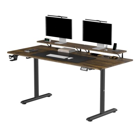 ULTRADESK HIGHLANDER XXL BROWN Biurko z elektryczną regulacją wysokości z uchwytem słuchawki i kable 160X70 cm, brązowy