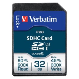Verbatim Karta pamięci Secure Digital Card Pro U3, 32GB, SDHC, 47021, UHS-I U3 (Class 10), V30