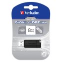 Verbatim USB flash disk, USB 2.0, 8GB, PinStripe, Store N Go, czarny, 49062, USB A, z wysuwanym złączem