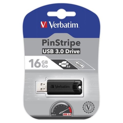 Verbatim USB flash disk, USB 3.0, 16GB, PinStripe, Store N Go, czarny, 49316, USB A, z wysuwanym złączem