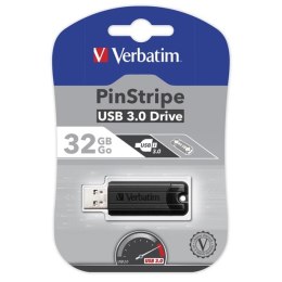 Verbatim USB flash disk, USB 3.0, 32GB, PinStripe, Store N Go, czarny, 49317, USB A, z wysuwanym złączem