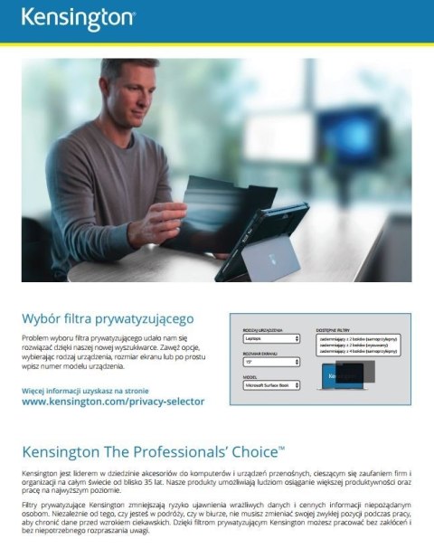 Filtr prywatyzujący 2-stronny, zdejmowany, do monitora 14.1 cala 16:9