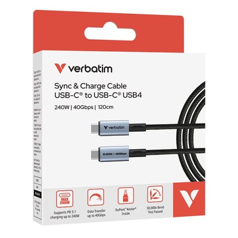 Verbatim USB kabel USB C (M) - USB C (M), 240W, 1.2m, czarny, box, 31847
