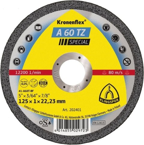 K.TARCZA MET 125mm x 1,0mm x 22,2mm A60 TZ Special