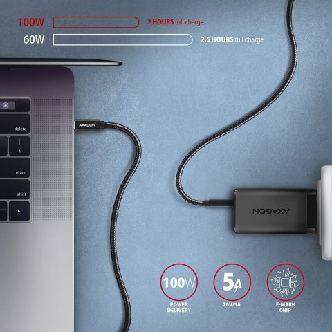 BUCM32-CM05AB Kabel USB-C - USB-C 3.2 Gen 2 0.5m, PD 100W, 5A, 4K HD, ALU, oplot, czarny