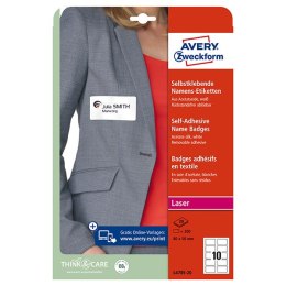 Avery Zweckform Identyfikatory samoprzylepne 80mm x 50mm, A4, białe, 10 etykiety, samoprzylepna/y, pakowane po 20 szt., L4785-20
