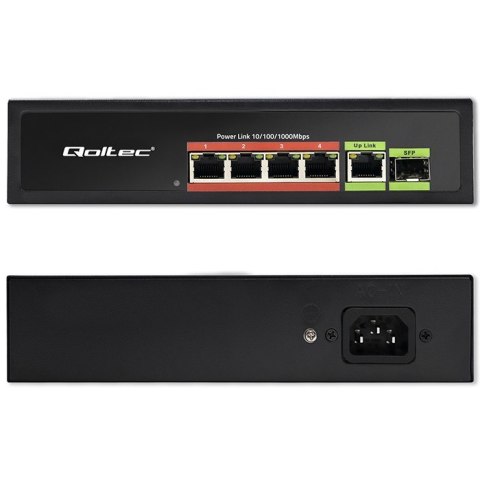 Przełącznik sieciowy SWITCH FAST ETHERNET PoE 4x RJ45 PoE 1x RJ45Uplink 1x SFP | 65W | 1000 Mb/s