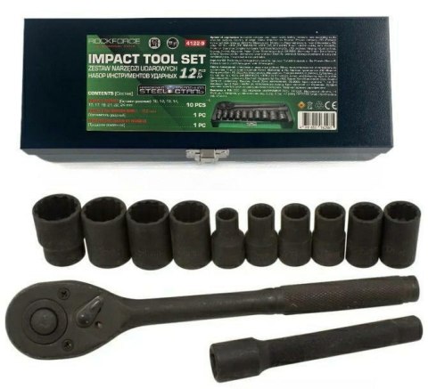 ROCKFORCE ZESTAW KLUCZY UDAR.12el. 1/2" 12KĄT. (10-24mm)