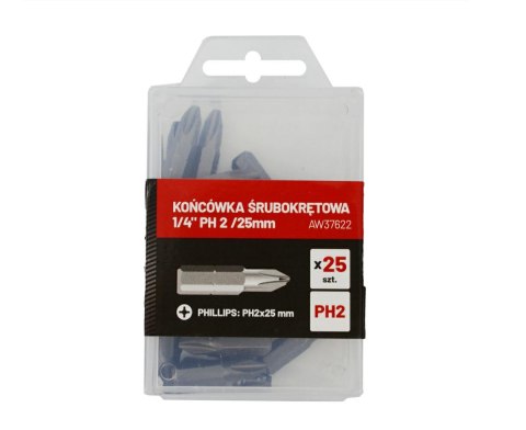 AWTOOLS KOŃCÓWKA ŚRUBOKRĘTOWA 1/4" PH 2 /25mm /25szt.