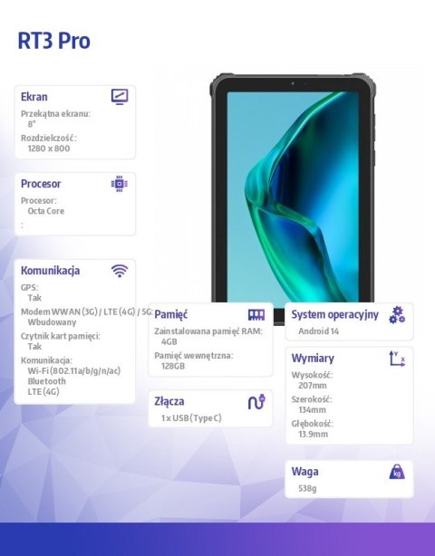 Tablet RT3 Pro 4G 8 cal 4/128GB zielony
