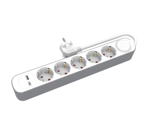 PLASTROL PRZEDŁUŻACZ DOMOWY 5x GNIAZD 3m Z WYŁĄCZNIKIEM 1x USB-A 1x USB-C