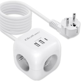 Kostka zasilająca przedłużacz 6w1 z podświetlanym włącznikiem | 3x AC | 2x USB | 1x USB-C PD 20W | biała | kabel 2m