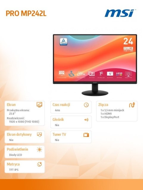 Monitor 23.8 cala PRO MP242L LED/FHD/Flat/100Hz/czarny