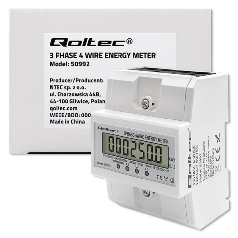 Trójfazowy elektroniczny licznik | miernik zużycia energii na szynę DIN | 400V | 100A | LCD | 4P
