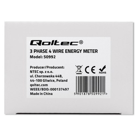 Trójfazowy elektroniczny licznik | miernik zużycia energii na szynę DIN | 400V | 100A | LCD | 4P