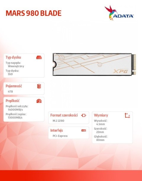Dysk SSD XPG MARS 980 BLADE 4TB PCIe 5x4 14/13 GB/s M2