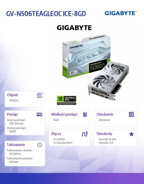 Karta graficzna GeForce RTX 5060 Ti EAGLE OC ICE 8G 128BIT GDDR7 HDMI/3DP