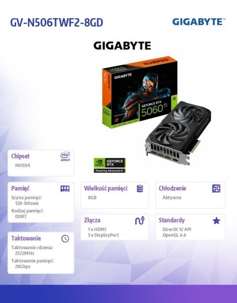 Karta graficzna GeForce RTX 5060 Ti WINDFORCE 8G 128BIT GDDR7 HDMI/3DP